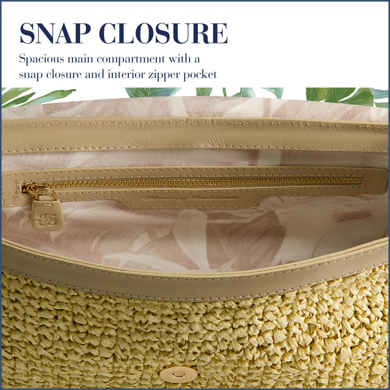 Tommy Bahama Flap Crossbody Bag, Women's Mini Handbag with Woven Design and Adjustable Shoulder Strap, Tan