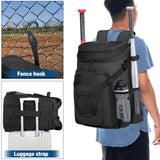Smasrob Baseball Bag for Adult and Youth, Baseball Backpack Softball Bag with Helmet Holder, Shoe Compartment and Fence Hook, Black