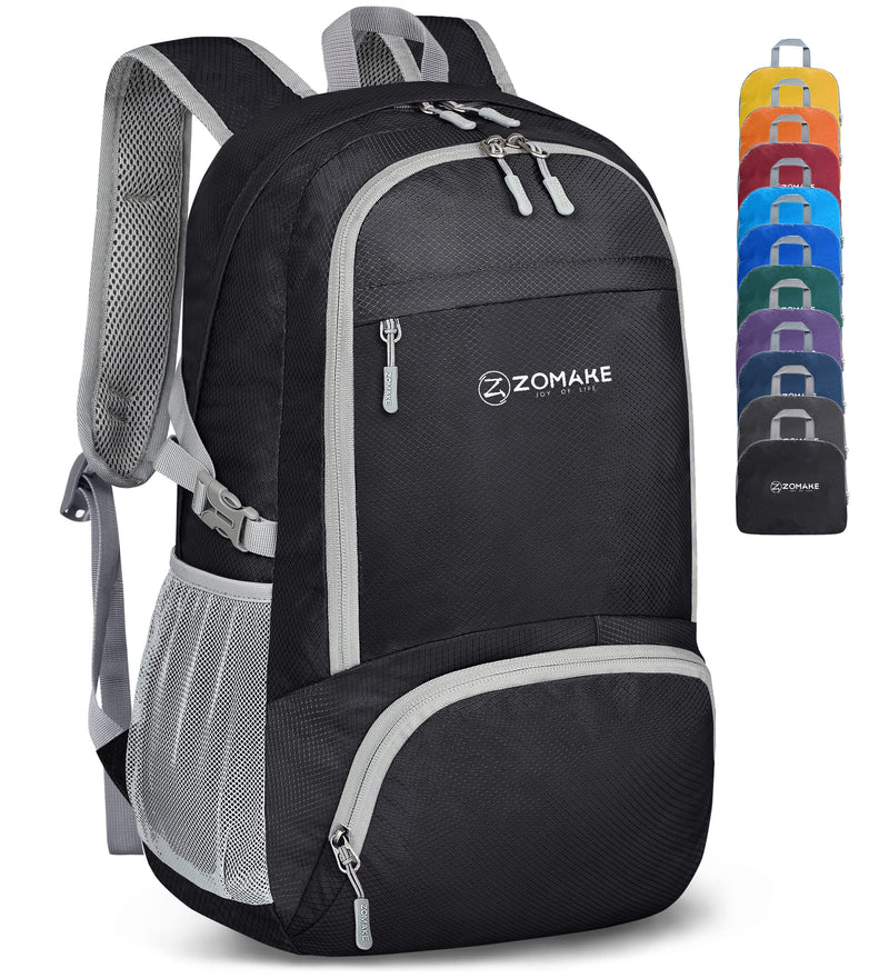 ZOMAKE Lightweight Packable Backpack 30L, Foldable Hiking Backpacks Water Resistant Compact Folding Daypack for Travel(Black)