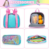 Meetbelify Backpacks for Girls Backpacks for Elementary Preschool Students Kids School Backpack with Lunch Box Gift Package (Blue Mermaid)