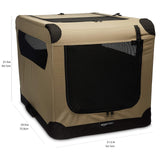 Amazon Basics Portable Folding Soft Dog Crate, Double Door, Collapsible Travel Kennel, Easy to Assemble, Medium, 29.92" x 21.3" x 21.3", Tan