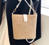 Women Straw Crossbody Bag Beach Handmade Rattan Shoulder Bags Hand Woven Leather Straps Straw Clutch Purse Vacation