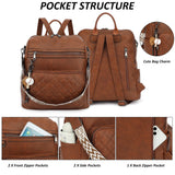 TANTOMI Backpack Purse for Women Large Leather Convertible Backpack Ladies Shoulder Bag Fashion Backpack Handbags for Travel and Work (Brown)