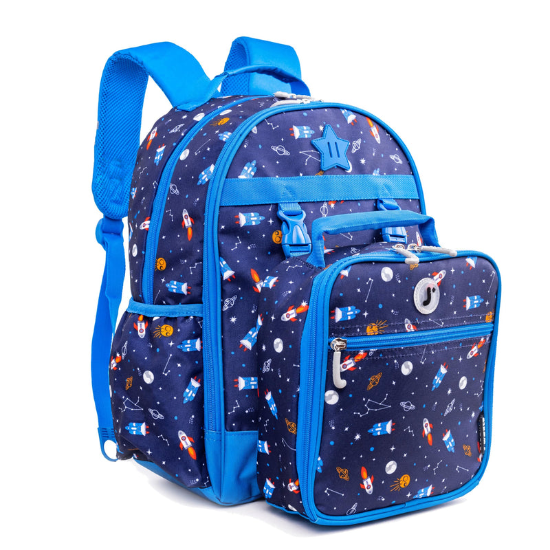 J World Duet Kids Backpack & Lunch Box Set For Boys & Girls Pre-K to Elementary School, Spaceship
