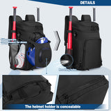Smasrob Baseball Bag for Adult and Youth, Baseball Backpack Softball Bag with Helmet Holder, Shoe Compartment and Fence Hook, Black