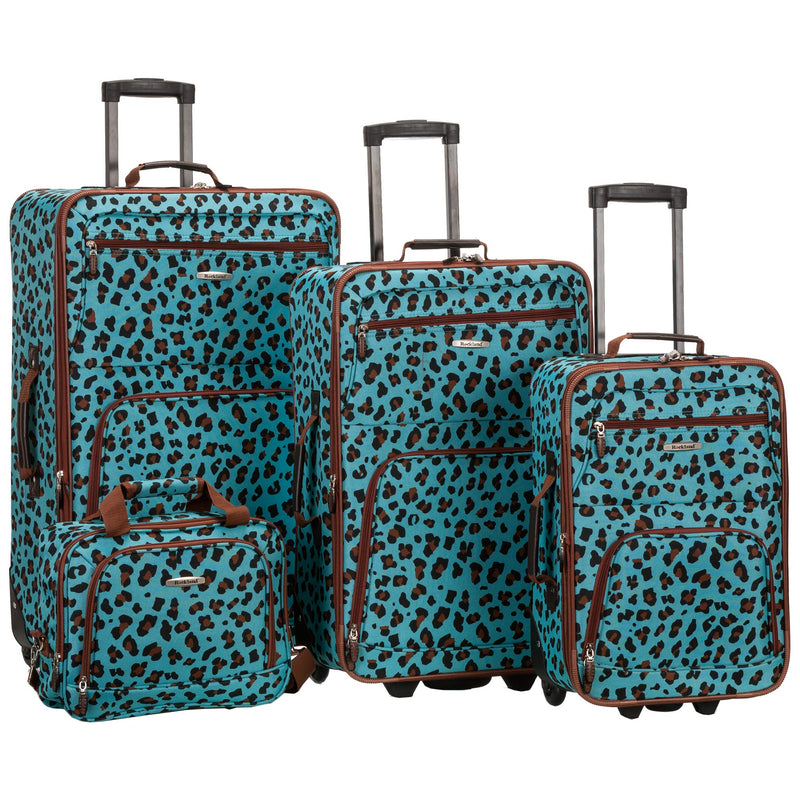 Rockland Jungle Softside Upright Luggage Set, Blue Leopard, 4-Piece Set (14/29/24/28)