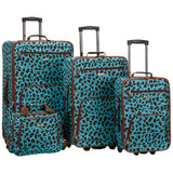 Rockland Jungle Softside Upright Luggage Set, Blue Leopard, 4-Piece Set (14/29/24/28)