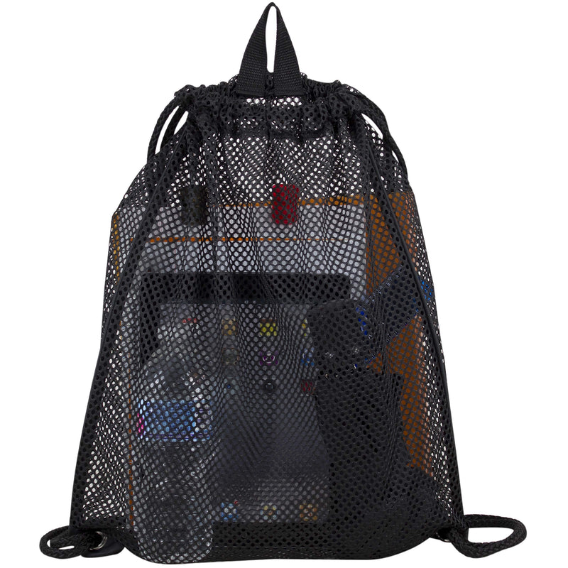 Eastsport Sport Lightweight Mesh Beach Bag Drawstring Sackpack Backpack for Travel, Gym, College, Shopping, Black