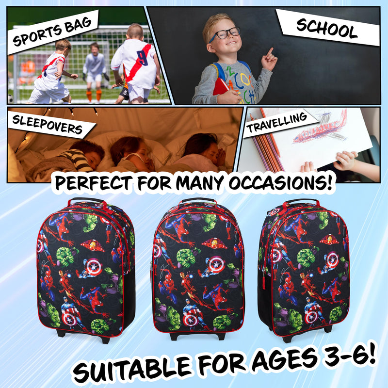 Marvel Avengers Spiderman Kids Suitcase Foldable Carry On Luggage with Wheels Lightweight Travel Trolley Bag for Vacations Trips Gifts for Boys (Multicolor Avengers)