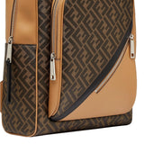 FENDI Men's FF Logo Backpack with Diagonal Pattern, Brown