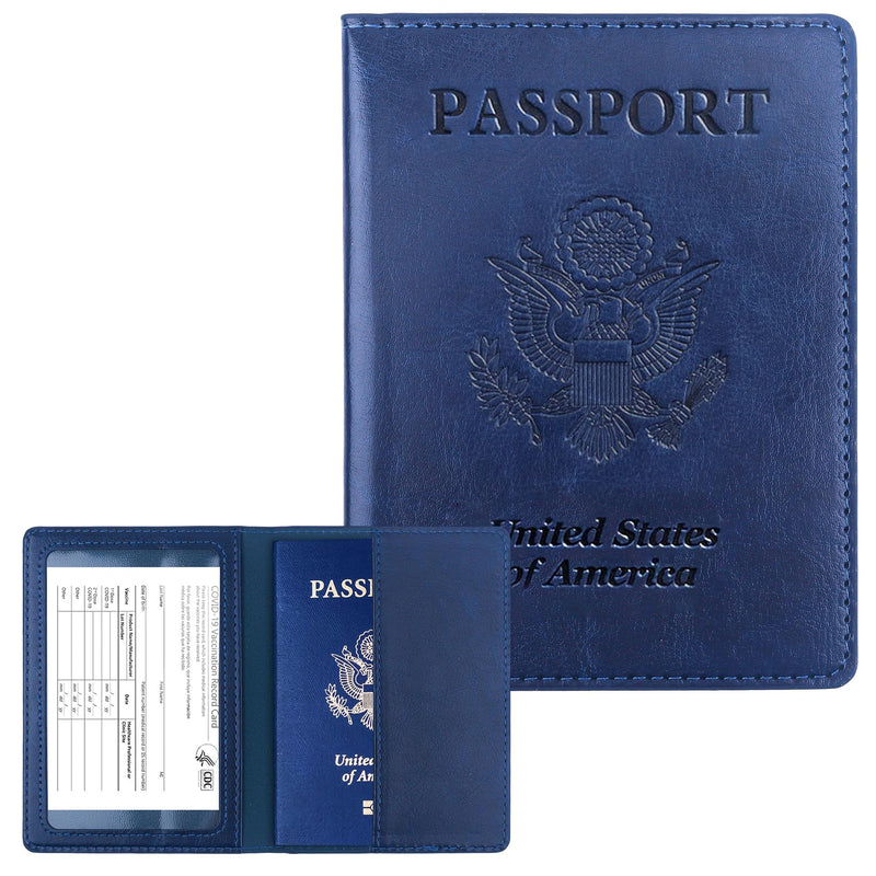 Passport Holder for Travel Men Women - Passport Cover, Passport Wallet Case Travel Essentials Travel Must Haves Accessories Blocking Leather Card Slot Protector for Stocking Stuffers Gifts, Navy Blue