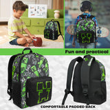Minecraft Backpacks for Kids Creeper Boy Bag with Zipped Pockets Adjustable Straps Kids Bag for Gaming Travel and School Backpack Boy Gifts (Black, 15.74x11.41x6.69inch)