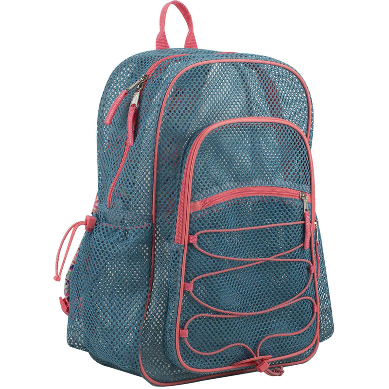 Eastsport Heavy Duty Mesh Backpack with Comfort Padded Straps and Adjustable Bungee for Work, Sports, Beach, College and Security, Coral Turquoise