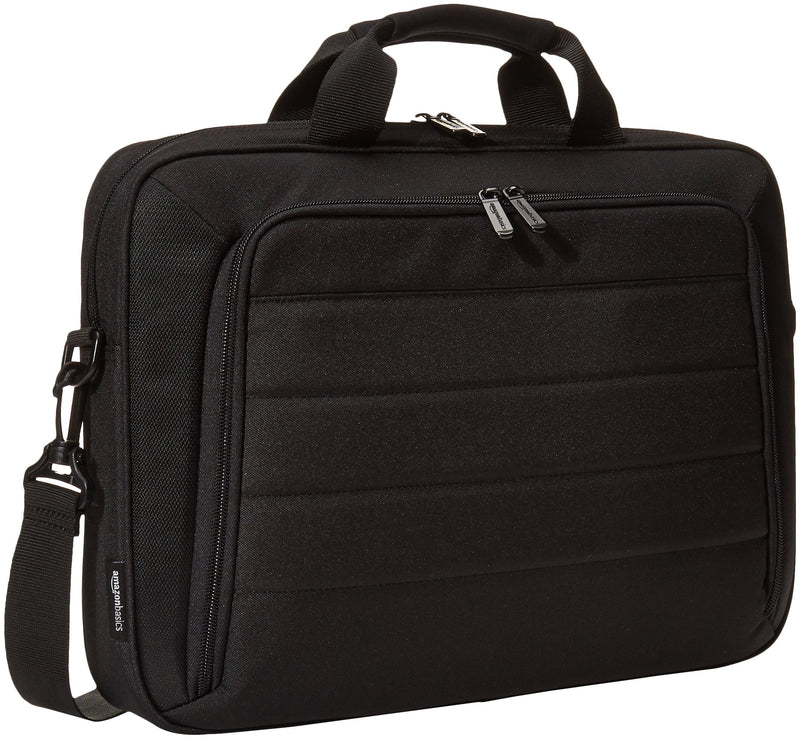 Amazon Basics 15.6 inch Laptop and Tablet Case Shoulder Bag with Compartments and Front Pocket, Black
