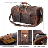 28" Vintage Duffel Classic Style with Modern Outlook Retro Thick Full Grain Cowhide Handmade Airplane Underseat Carry On Bags Leather Gym Overnight Luggage Bag (24 inch)