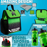 Minecraft Boys Backpack 5 Pc Gift Set with Creeper School Bookbag, Lunch Bag, Pencil Case, Water Bottle and Travel Daypack (Green)