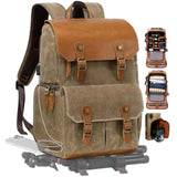 Padwa Lifestyle Khaki Camera Backpack - Waxed Memory Canvas Camera Bag, Multi DSLR SLR Large Camera Backpacks for Photographers with | Backpacks4Less