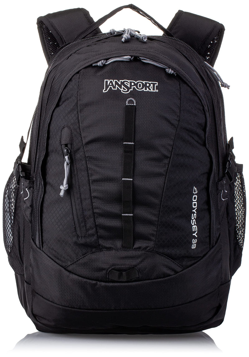 JanSport Odyssey Laptop Backpack for 15” Computer or 3L Hydration System, Black - Large Bag Adults with Tuck-Away Hip Belt, 2 Main Compartments - Premium College Essentials