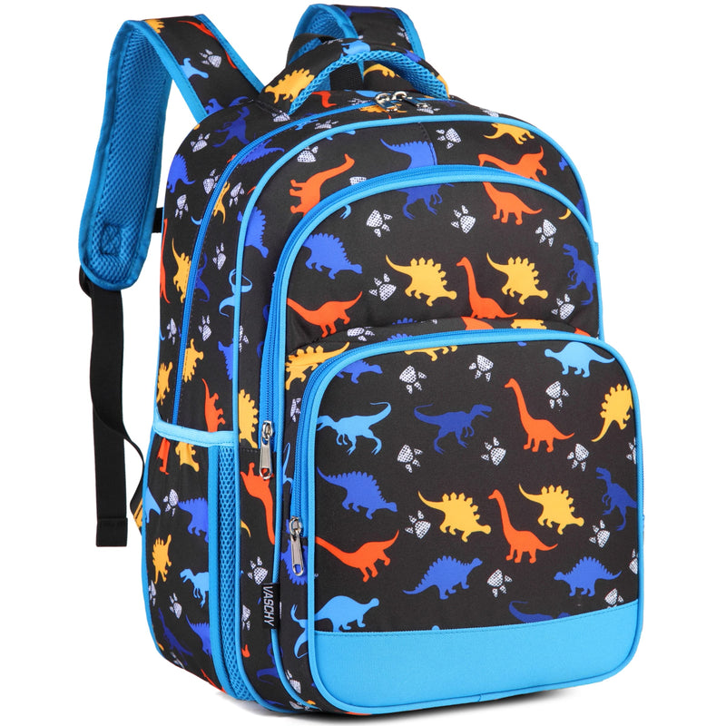VASCHY School Backpack for Boys, 16in Water Resistant Backpack for Kids Preschool/Primary/Elementary School Bookbag with Tablet Sleeve Black Dino