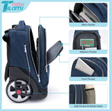 NEW TILAMI 19 inch Rolling Backpack Teens Rolling Backpack Cute Wheeled Laptop Backpack Bookbag Roller Travel Bag College, Navy Blue