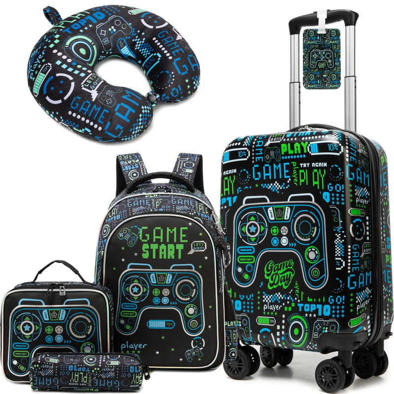 Homskiii Kid's Luggage Set 5 Piece Suitcase Set 16" Hardside Luggage with Spinner Wheels Boys Carry on Toddler Travel Rolling Luggage Airline Approved