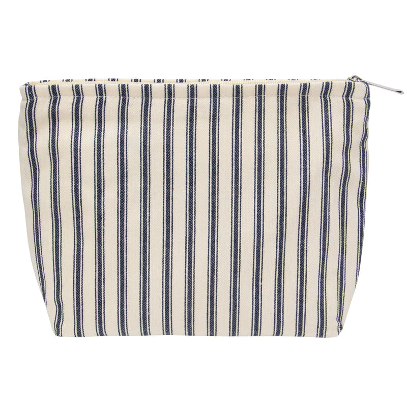 PAZIMIIK Makeup Bag Large Cotton Zipper Pouch for Purse Travel Canvas Make Up Organizer for Women Cosmetic,Vintage Stripe Navy Blue