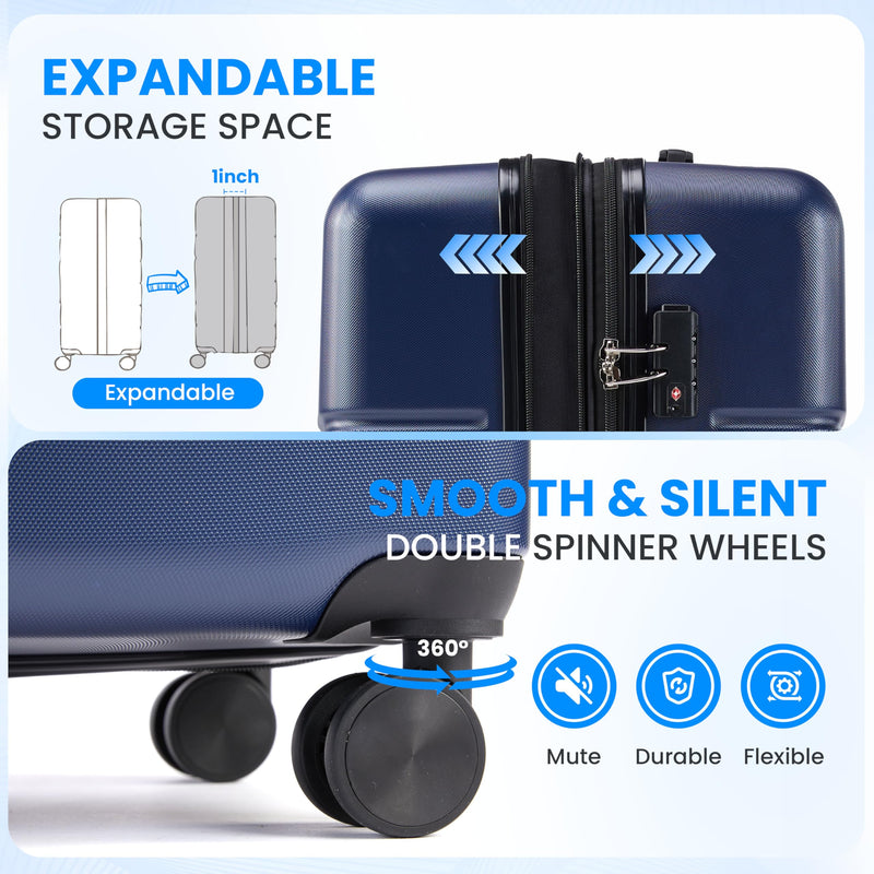 Simple Deluxe 24 Inch Expandable Hardside Carry On with Spinner Wheels & TSA Lock, ABS Hard Shell Lightweight Rolling Luggage Suitcase, Blue