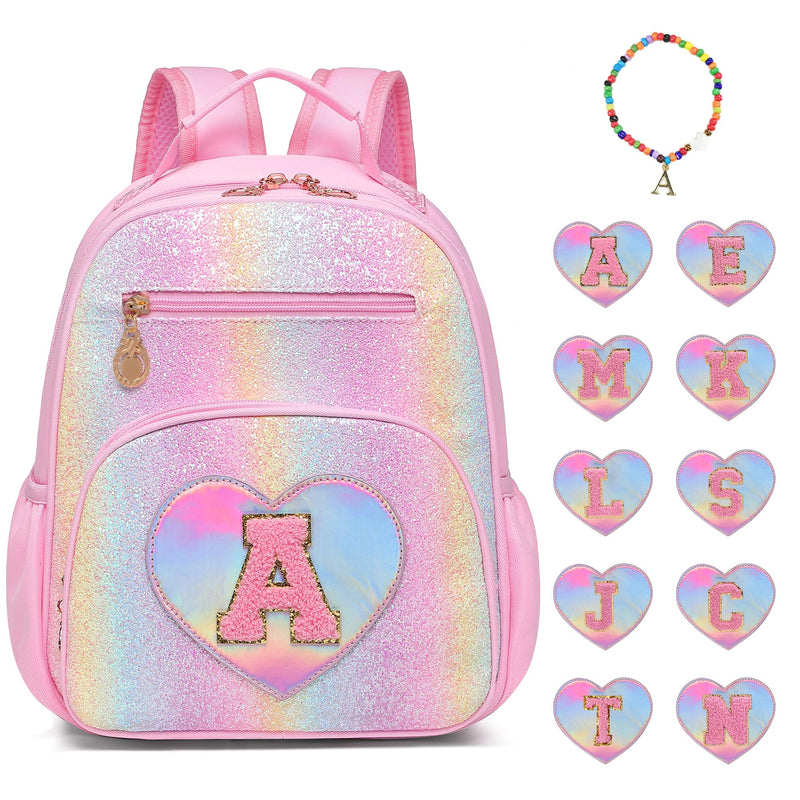 I IHAYNER Kids Glitter Initial Backpack Mini Backpack for Girls Lightweight Toddler Preschool Backpack Girls Personalized Trendy Stuff Gifts Pink A