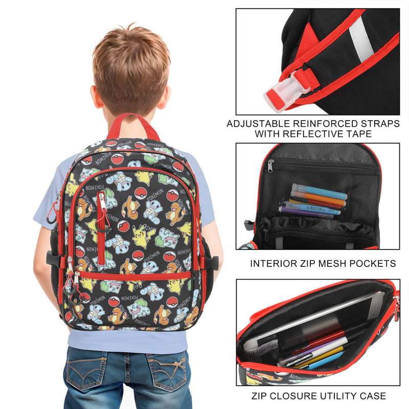 Bioworld Pokemon Starters & Pokeballs All-Over Print 16" Backpack & Lunch Kit Value Set