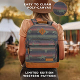 Wrangler Yellowstone Sturdy Backpack for Travel Classic Logo Water Resistant Casual Daypack for Travel with Padded Laptop Notebook Sleeve (Burgandy Patterned)