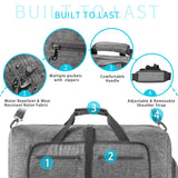 Vomgomfom Travel Duffle Bag for Men, 65L 85L 115L Foldable Travel Duffel Bag with Shoes Compartment Overnight Bag for Men Women