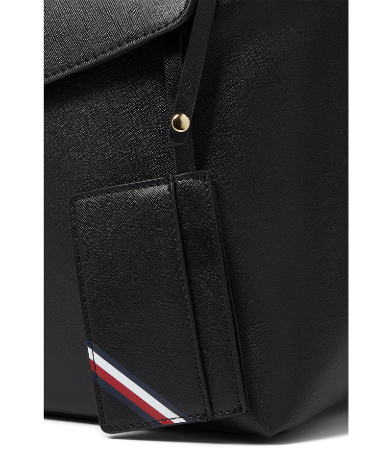 Tommy Hilfiger Gia II Gifting Hang Tag Medium Envelope Flap Backpack w/Hangoff-High Shine Saffiano PVC Black One Size