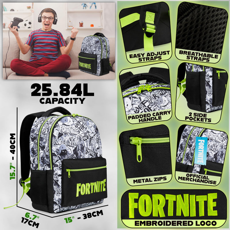 Fortnite Backpack for Kids Teens School Bookbag Travel Bag Rucksack for Vacation Sports Gifts for Kids (Black AOP)