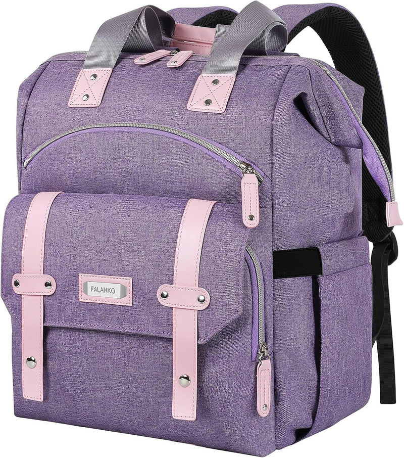 FALANKO Laptop Backpack for Women, Anti Theft Backpacks with RFID Anti Theft Water Resistant,Wide Top Open Work Teacher College Travel Computer Bag for Woman Fits 15.6 Inch Laptop