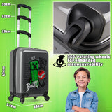 Minecraft Suitcase for Kids Teens Creeper Hard Shell Luggage Rolling Suitcase 4 Wheels Travel Essentials Vacations Trips (Medium Grey, 19.29” - 30L)