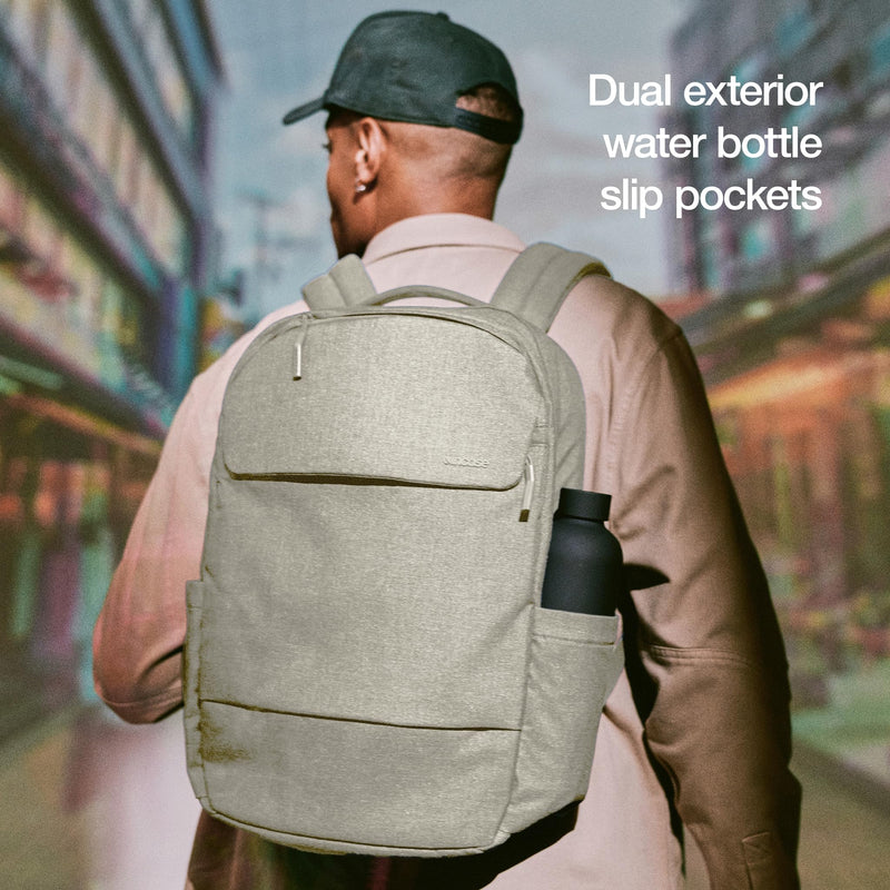 Incase Crosstown Backpack – 20L Everyday Laptop Backpack for Work, Travel – 16" Faux Fur Laptop Sleeve, External Front Pocket, Water Bottle Pockets, Travel Pass Through - Limestone