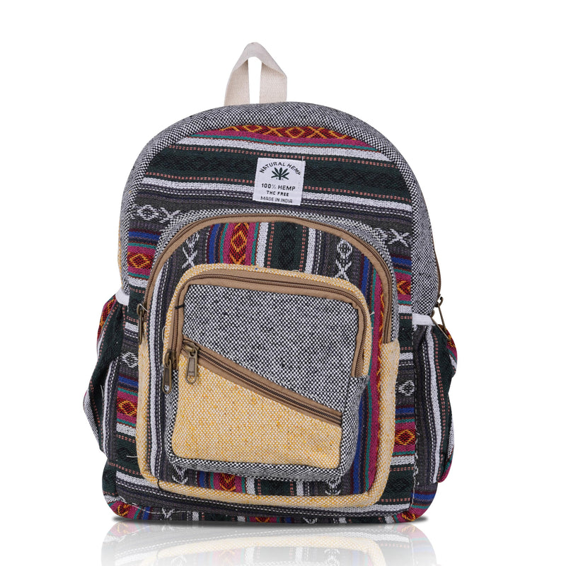 Marubhumi Hemp Backpack Lightweight Traveling Backpacks Cotton Stripe Daypack Handmade Himalayan Bohemain Backpack (Medium 13"X10"X4") | Backpacks4Less