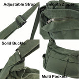 Lauthen.S Grunge Bag Canvas Hobo Crossbody Shoulder Tote Bag for Women and Men Large Messenger Bag with Multiple Pockets Black