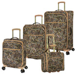 London Fog Mayfair 4 Piece Luggage Set Softside Suitcases (USB, 20, 25 & 29), Black Sand Paisley