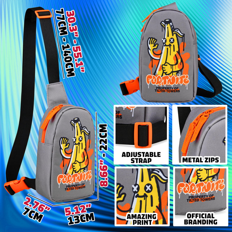 Fortnite Crossbody Bag for Boys Teens with Adjustable Straps Chest Bag Travel Essentials Wallets Phone Cool Gifts for Gamers (Grey Banana)