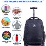 J World Sunny Rolling Backpack for Kids. Roller Bag With Wheels, Black