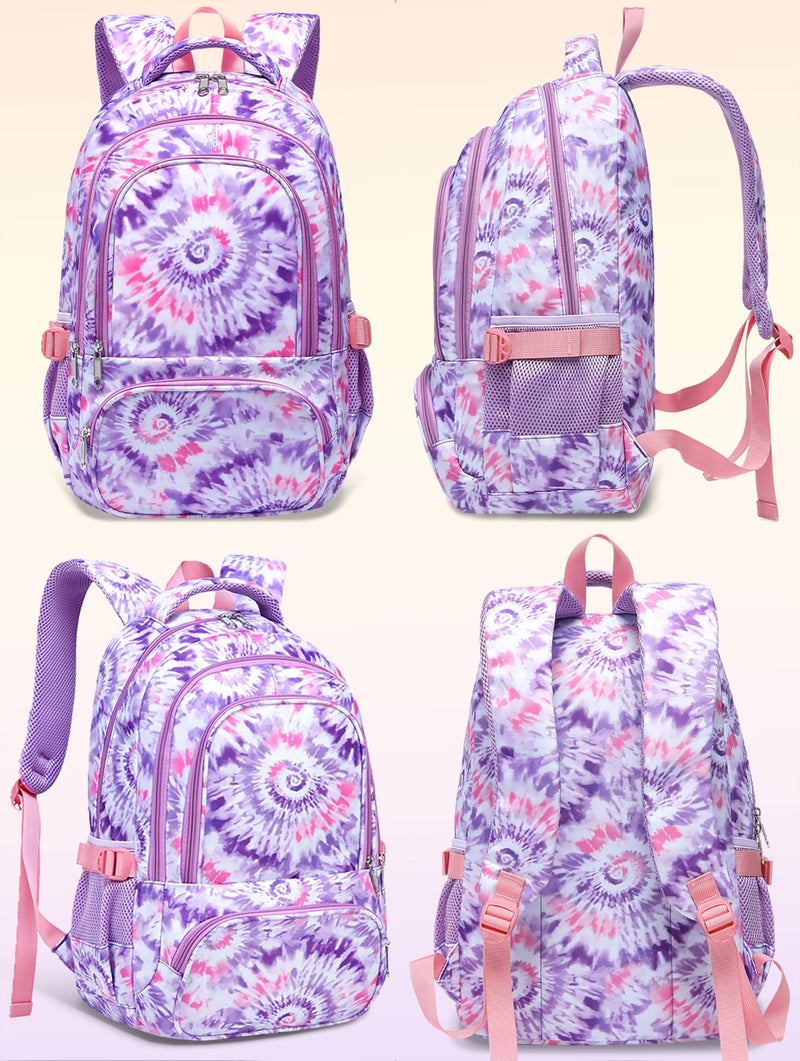 BLUEFAIRY Kids Backpack for Girls Elementary Primary Middle School Bag for Aged 8-10 for Teens Childs Bookbag Back to School Bag Mochilas Escolares para Niñas de 7 8 9 10 Tie-dye Purple