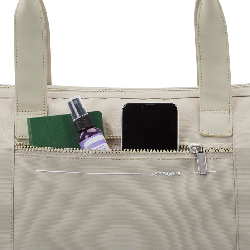 Samsonite Better Than Basics Weekender Duffle – Drop Bottom Travel Bag with 14” Laptop Compartment, SmartSleeve™ Strap, Adjustable Shoulder Strap, Durable RPET Lining, Limestone Grey