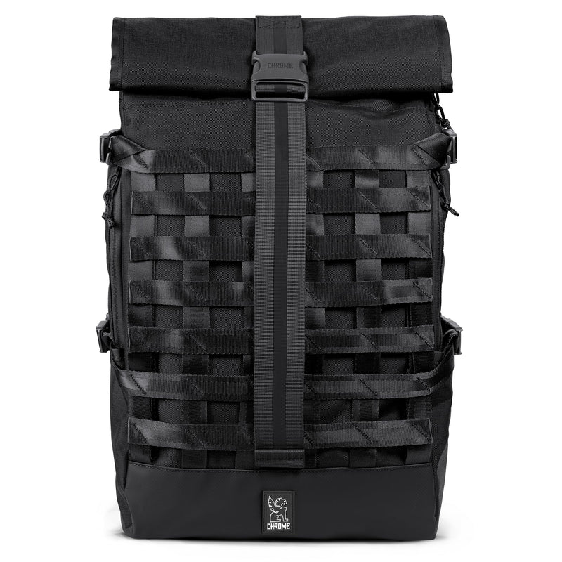 Chrome Industries Barrage 34L Black Roll-Top Backpack – Water Resistant Bag for Work, School, Travel – Features Cargo Net & Laptop Pocket