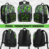 Minecraft Backpacks for Kids Creeper Boy Bag with Zipped Pockets Adjustable Straps Kids Bag for Gaming Travel and School Backpack Boy Gifts (Black, 15.74x11.41x6.69inch)