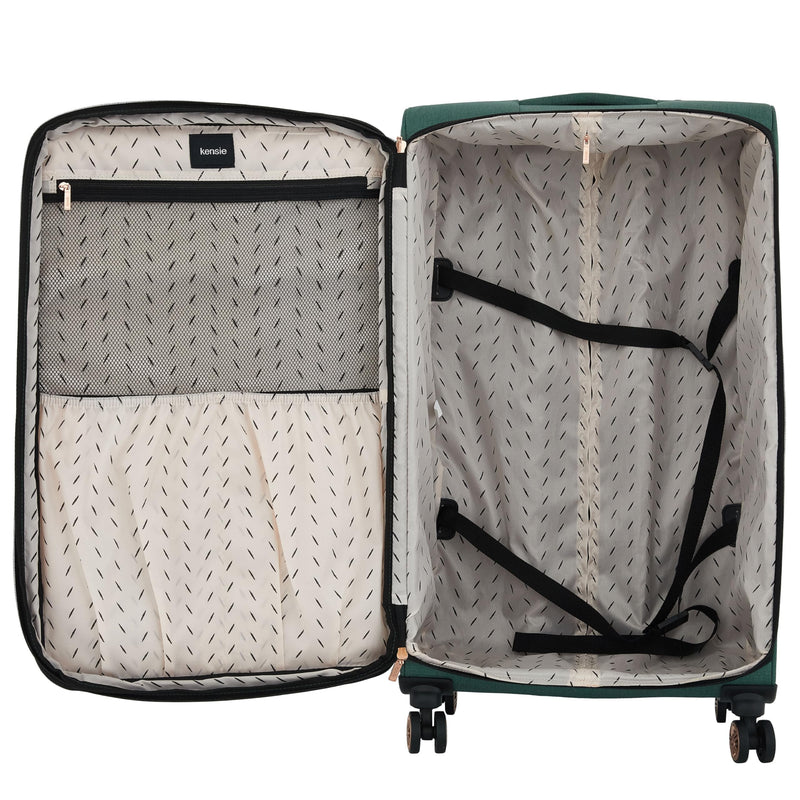 kensie Hudson Softside 3-Piece Spinner Luggage Set, Smoke Pine