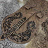 HiiFeuer Viking Embossed Langskip Belt Pouch, Medieval Faux Leather Flap Saddle Side Bag Purses, Retro Portable Belt Bag (Brown A)