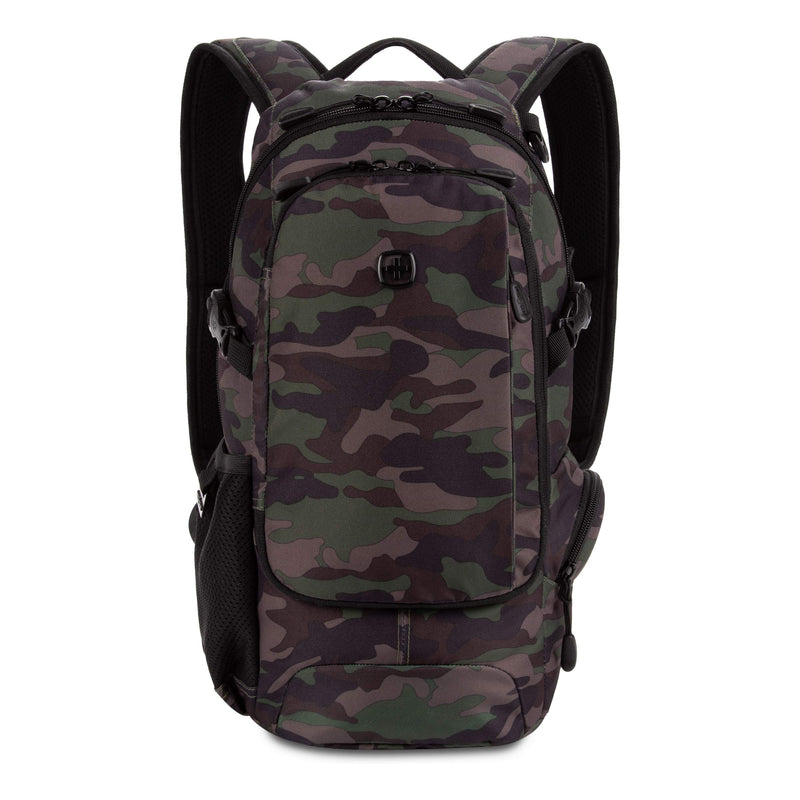 SwissGear 3598 Backpack, Narrow Daypack, Ideal for Commuting and School, Camo/Green