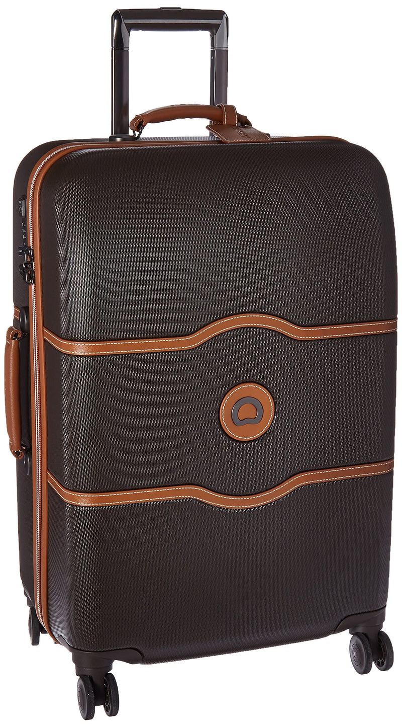 DELSEY PARIS Chatelet Hard+ Hardside Luggage with Spinner Wheels, Chocolate Brown, Checked-Medium 24 Inch