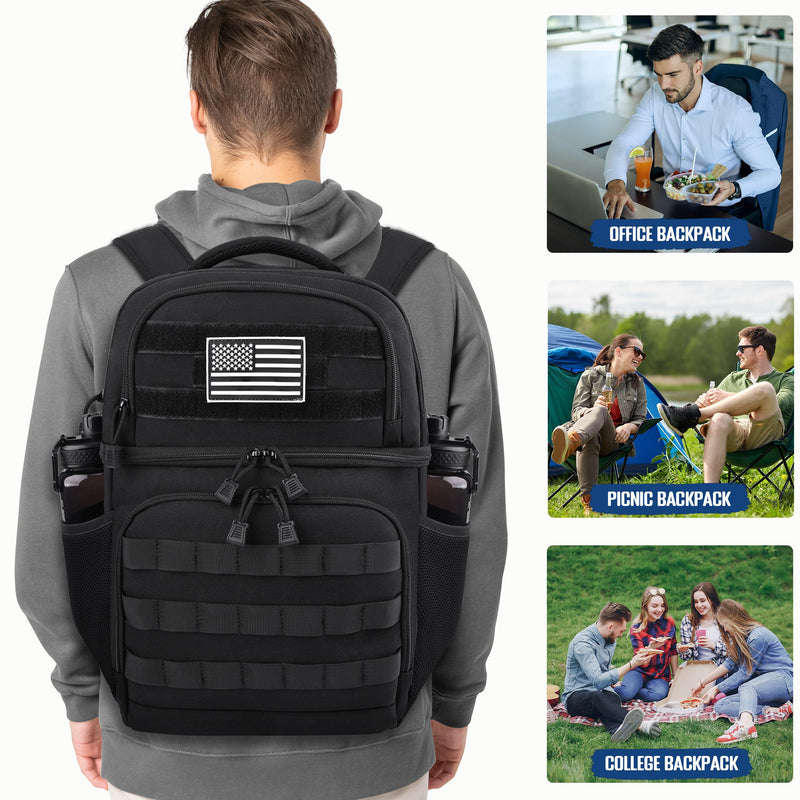 MOZETO Lunch Backpack for Men, Tactical Inspired Double Deck Cooler Backpack Insulated Leakproof RFID Lunchbox for Work